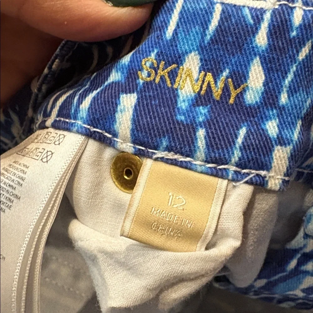 Michael Kors women’s Blue white Patterned skinny ankle Jeans cotton spandex 12